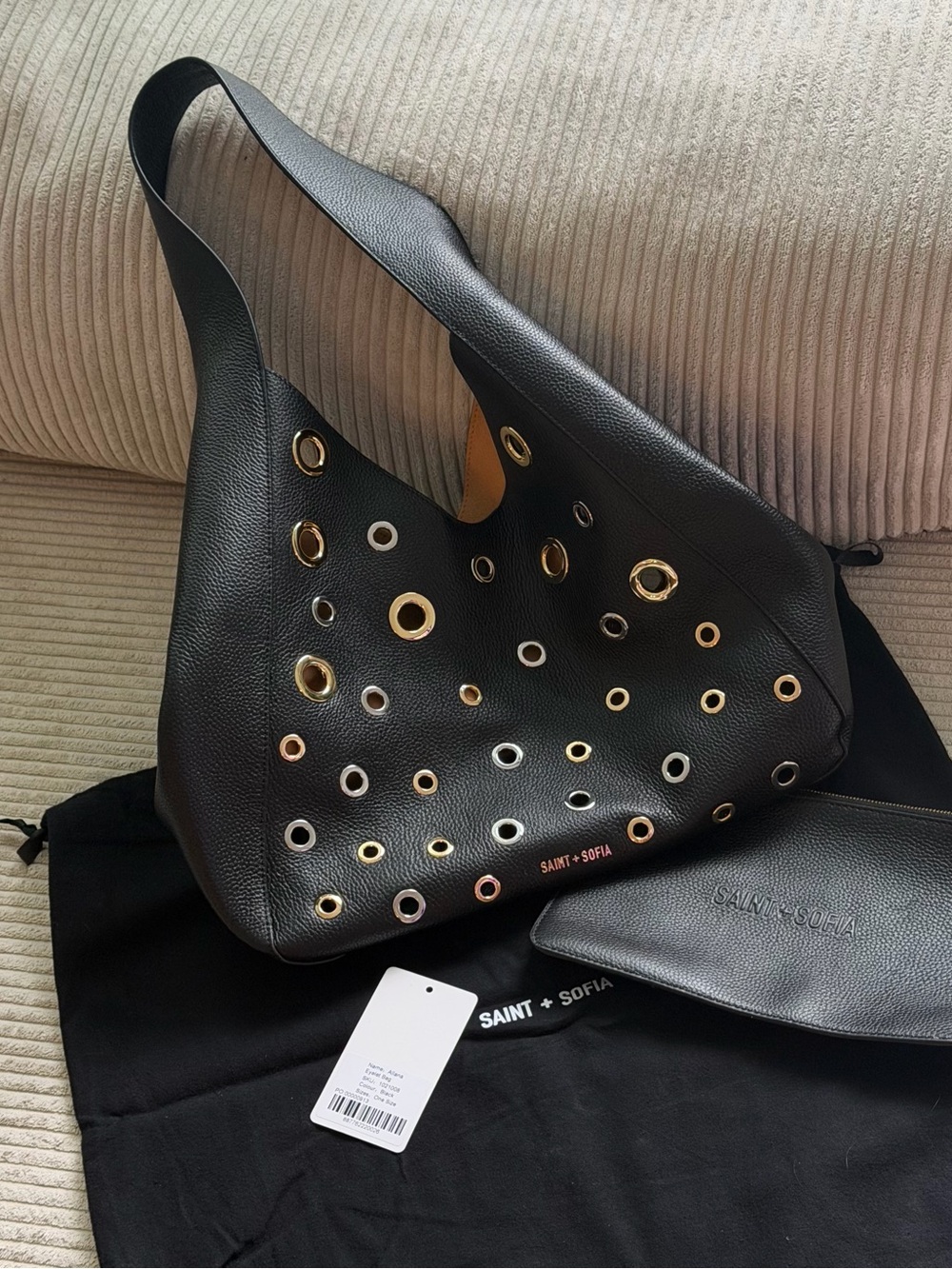 Saint + Sofia Black Leather Eyelet Hobo Bag